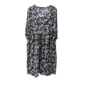 Ulla Popken Women's Black Floral Print Scoop Neck A-Line Dress Size 24